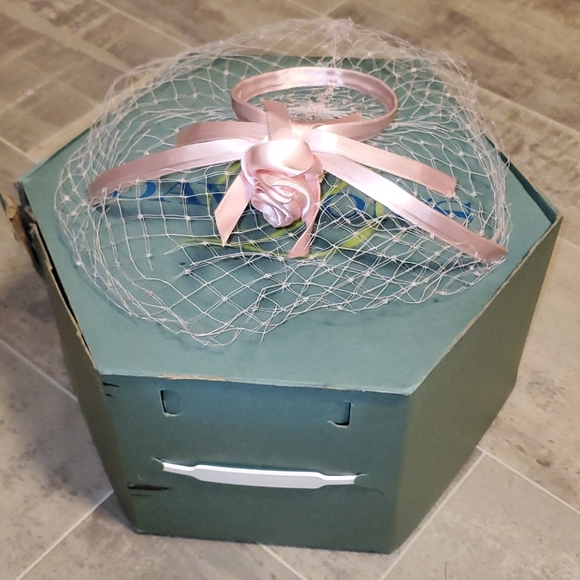 Vintage Accessories - Vintage Pink Net Satin Rose Headpiece